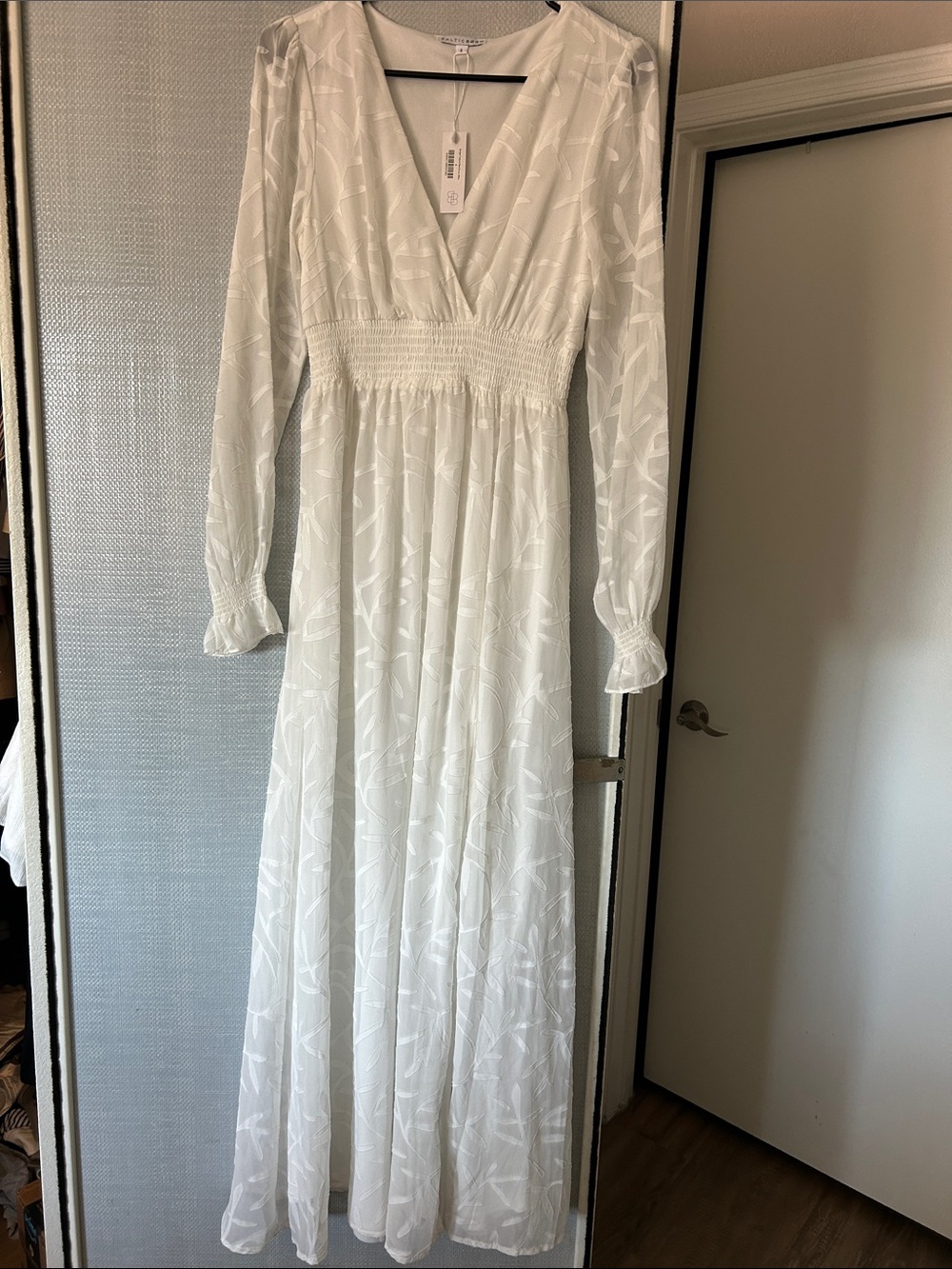 Baltic Born White Long Sleeve V-Neck Maxi Dress